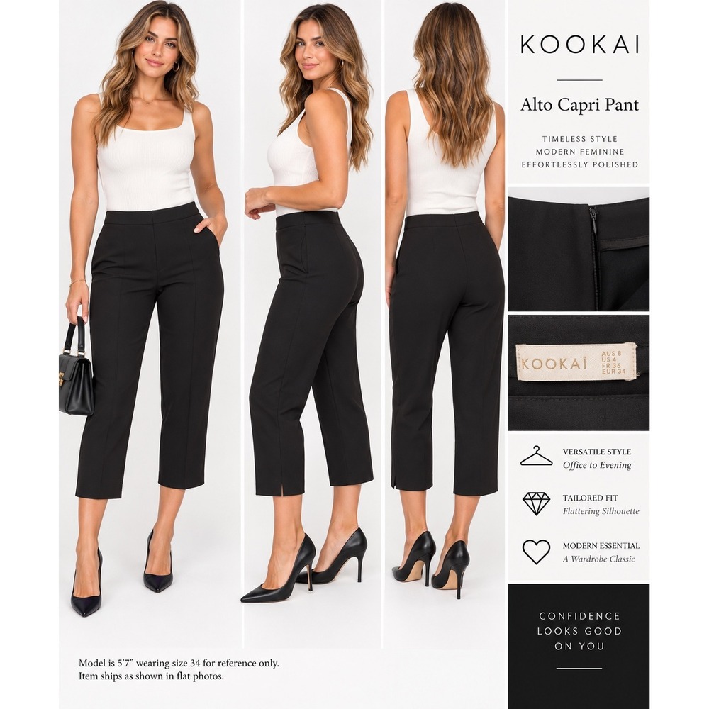 Kookai Capri Pants Black NWT Tailored Cropped Trousers Size EU 34 US 4